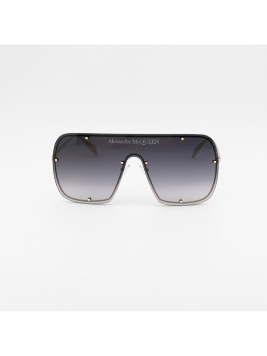 Alexander McQueen AM0362S 003 Unisex Sunglasses Gold Shield Frame, Grey Lenses